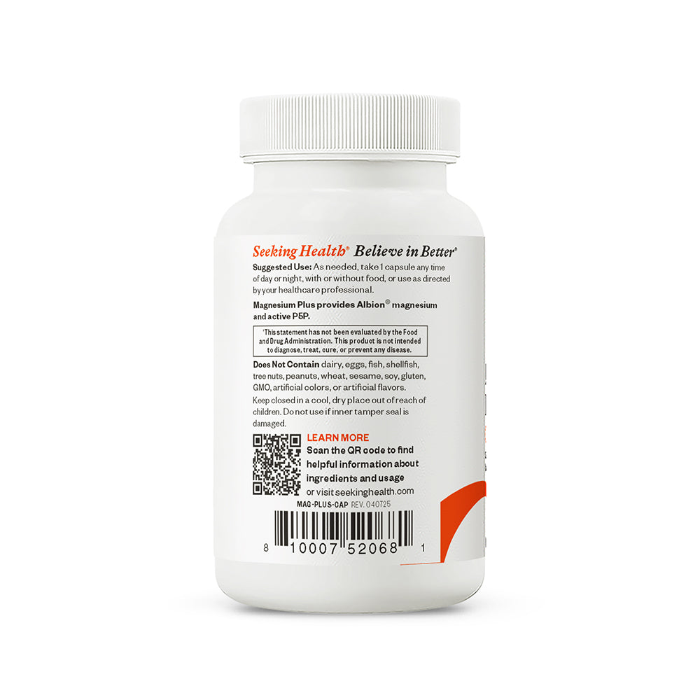 Back label of a supplement container with text and a QR code on a white background